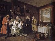 Group painting fashionable marriage of the dead countess, William Hogarth